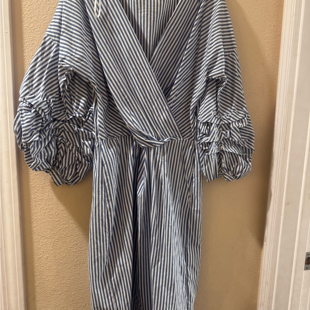 Chic Blue and White Striped Long Sleeve Dress